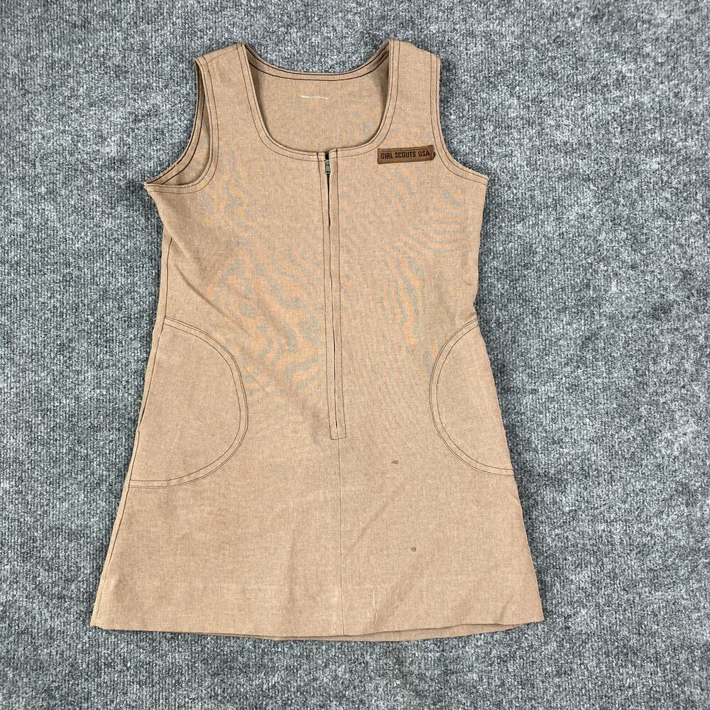 Girl Scouts USA‎ Dress Womens XS Brown Sleeveless Zip Front Uniform A-Line